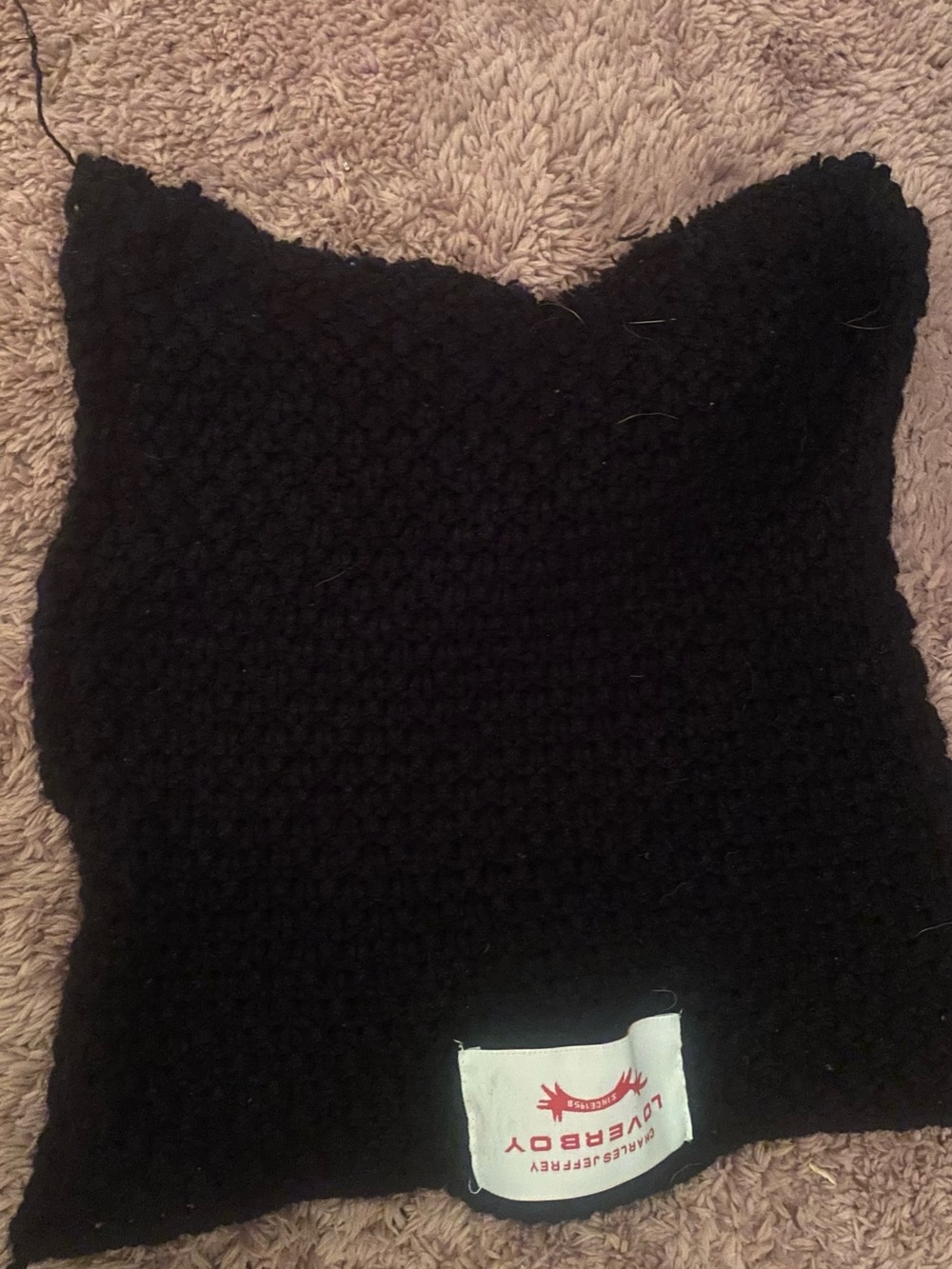 Charles jeffery loverboy designer Black Knit Beanie with Red Logo Tag